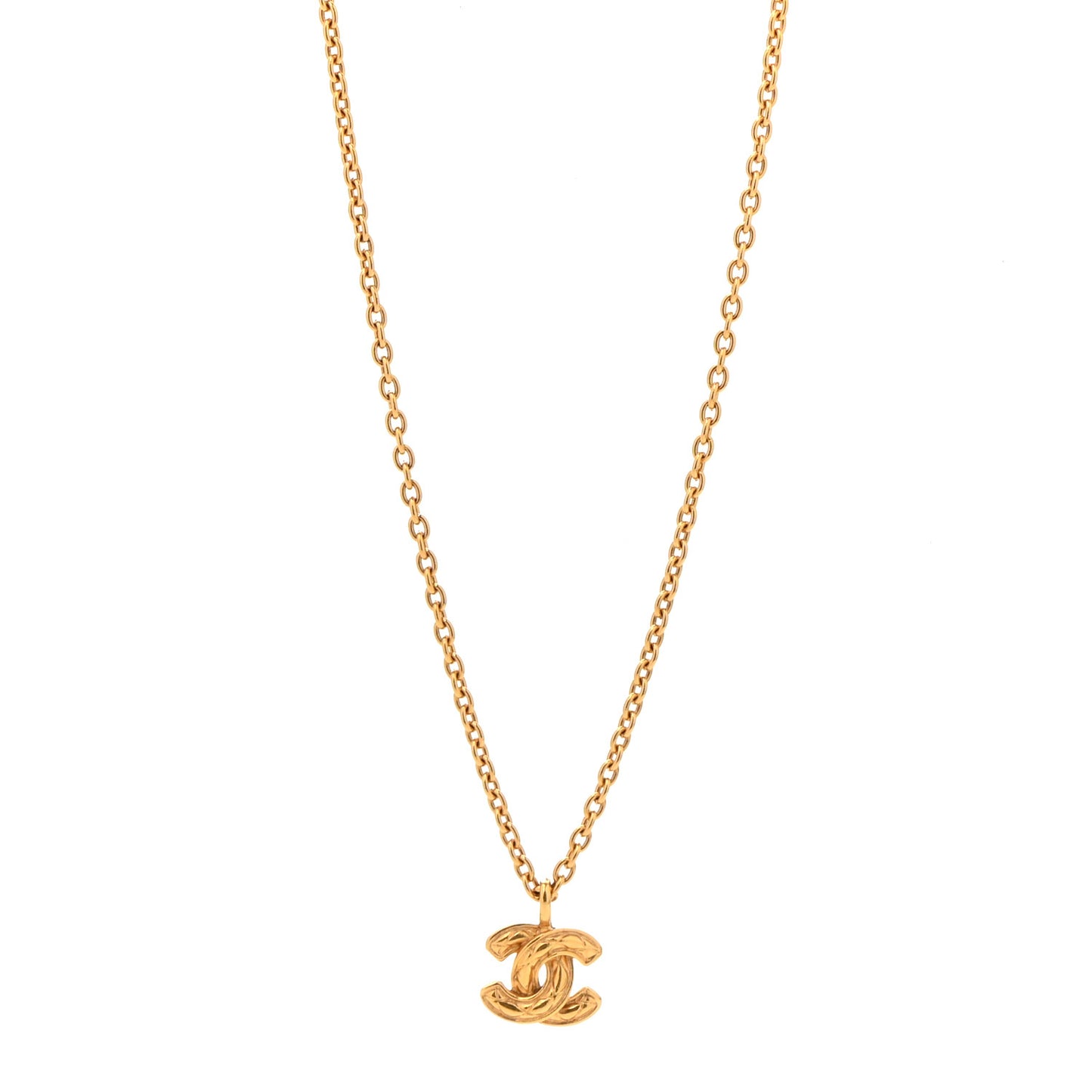 Quilted CC Chain Necklace Gold
