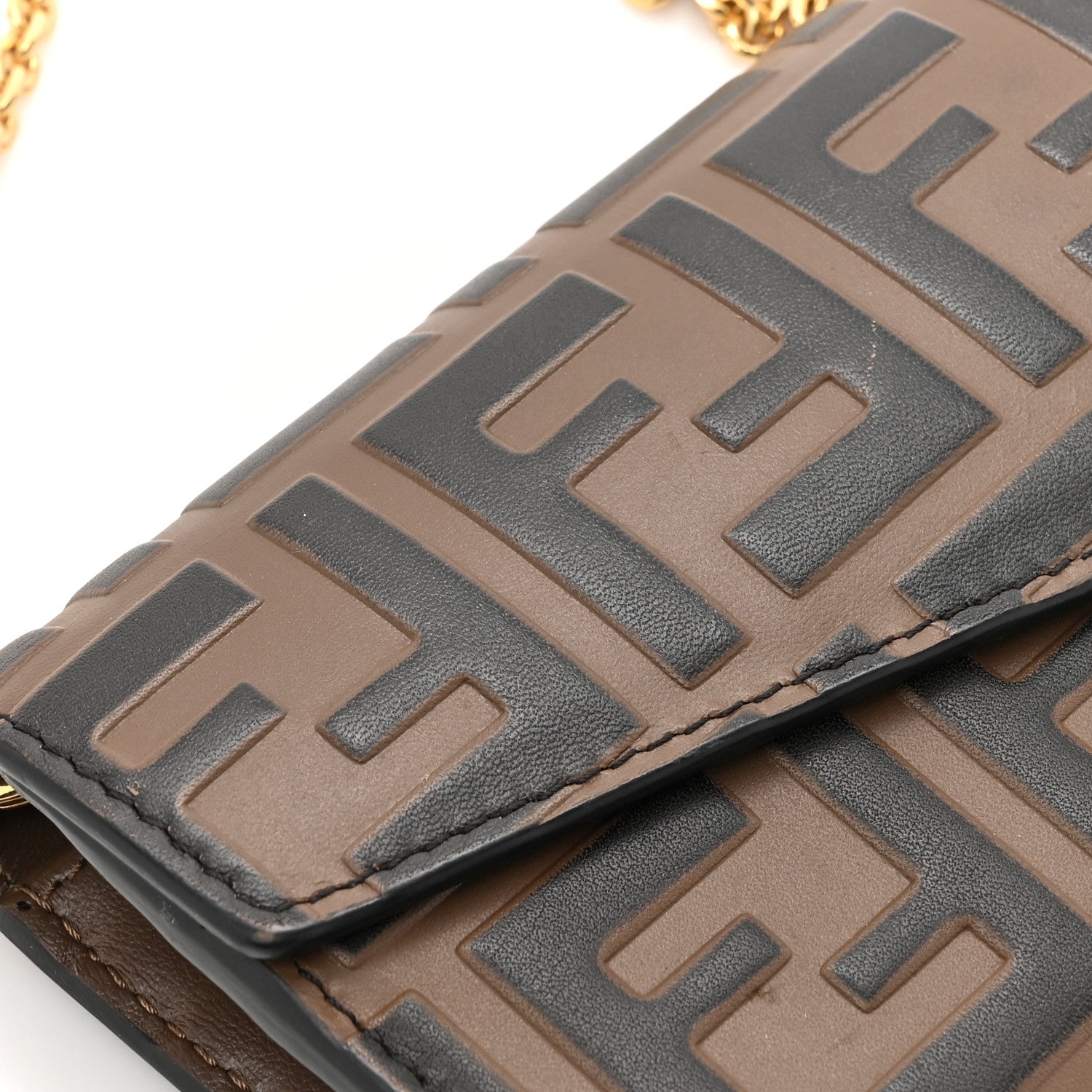 Fendi Vitello Soft F is Fendi Bi-Color FF 1974 Embossed Continental Envelope Wallet On Chain Maya Black 12 of 18