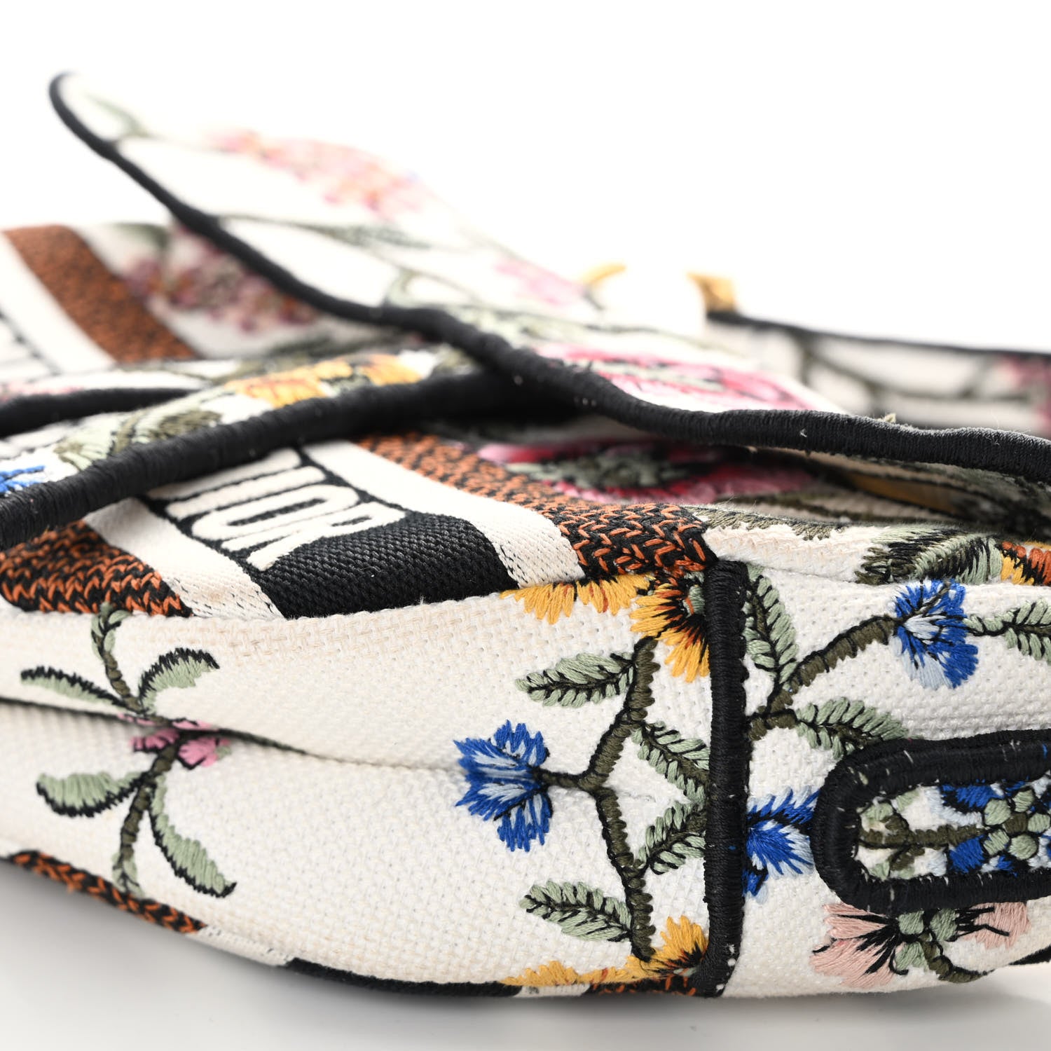 Christian Dior Canvas Embroidered Petites Fleurs Saddle Bag White Multicolor 10 of 10
