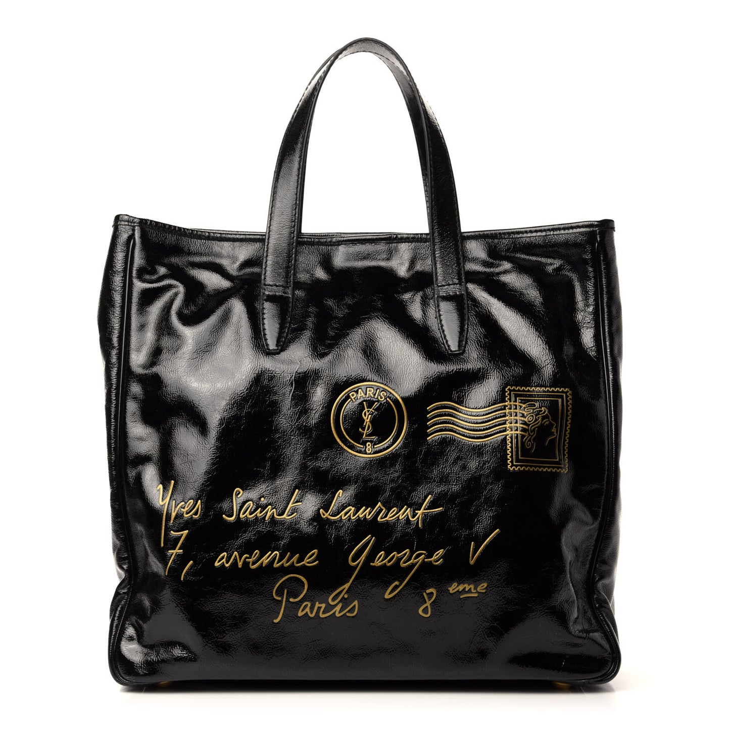 Textured Patent Small Y-Mail Tote Black
