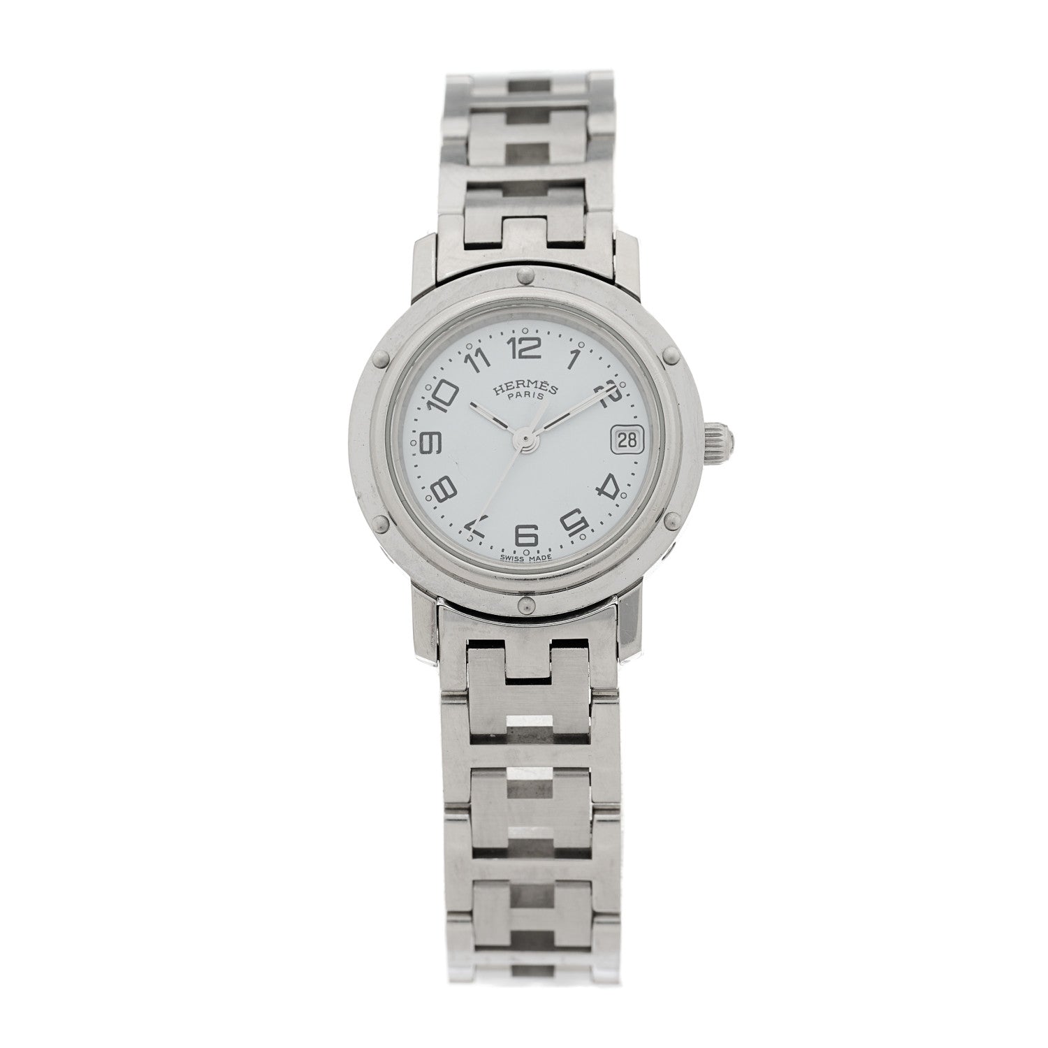 Hermes Stainless Steel 24mm Clipper Quartz Watch White 1 of 4