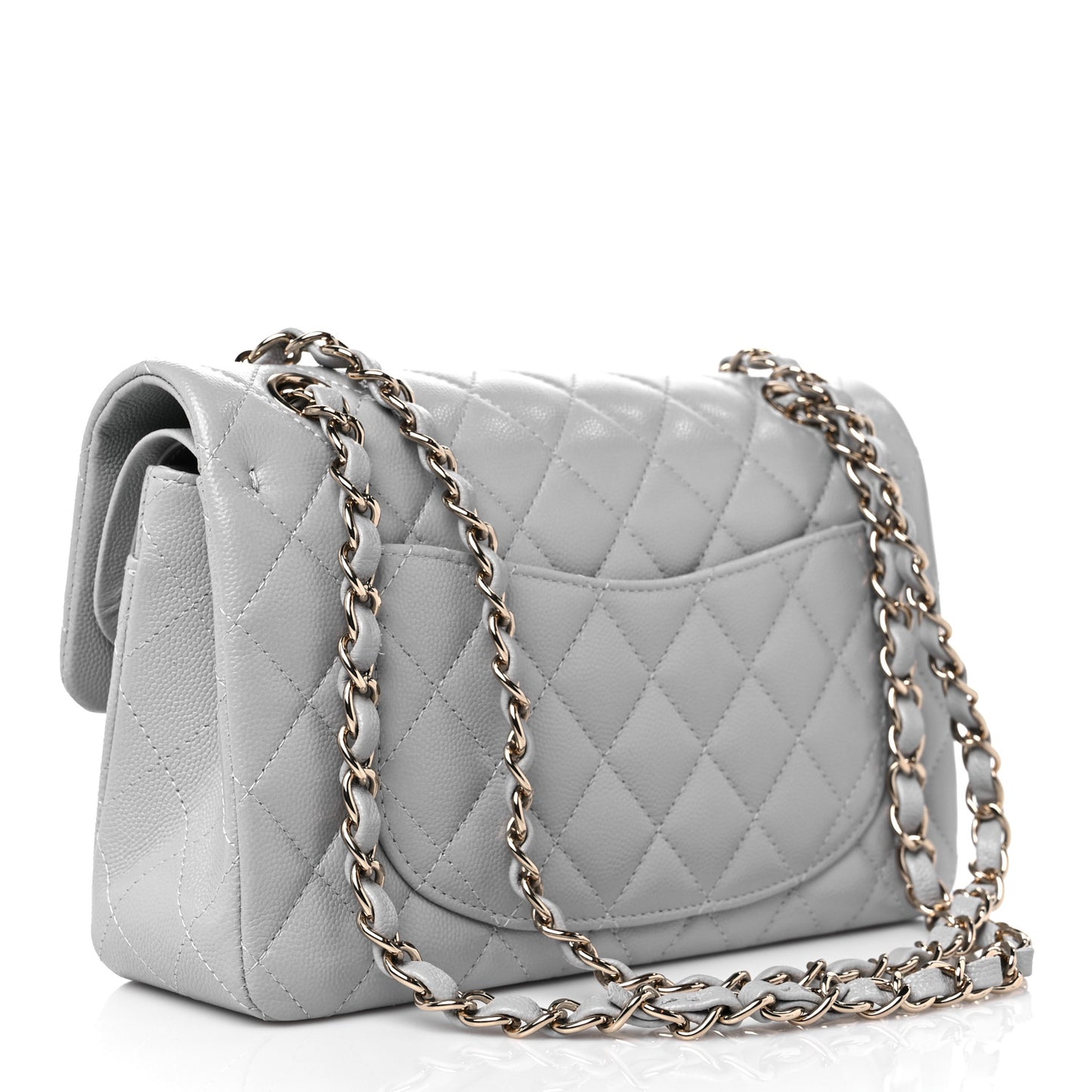 Caviar Quilted Small Double Flap Grey