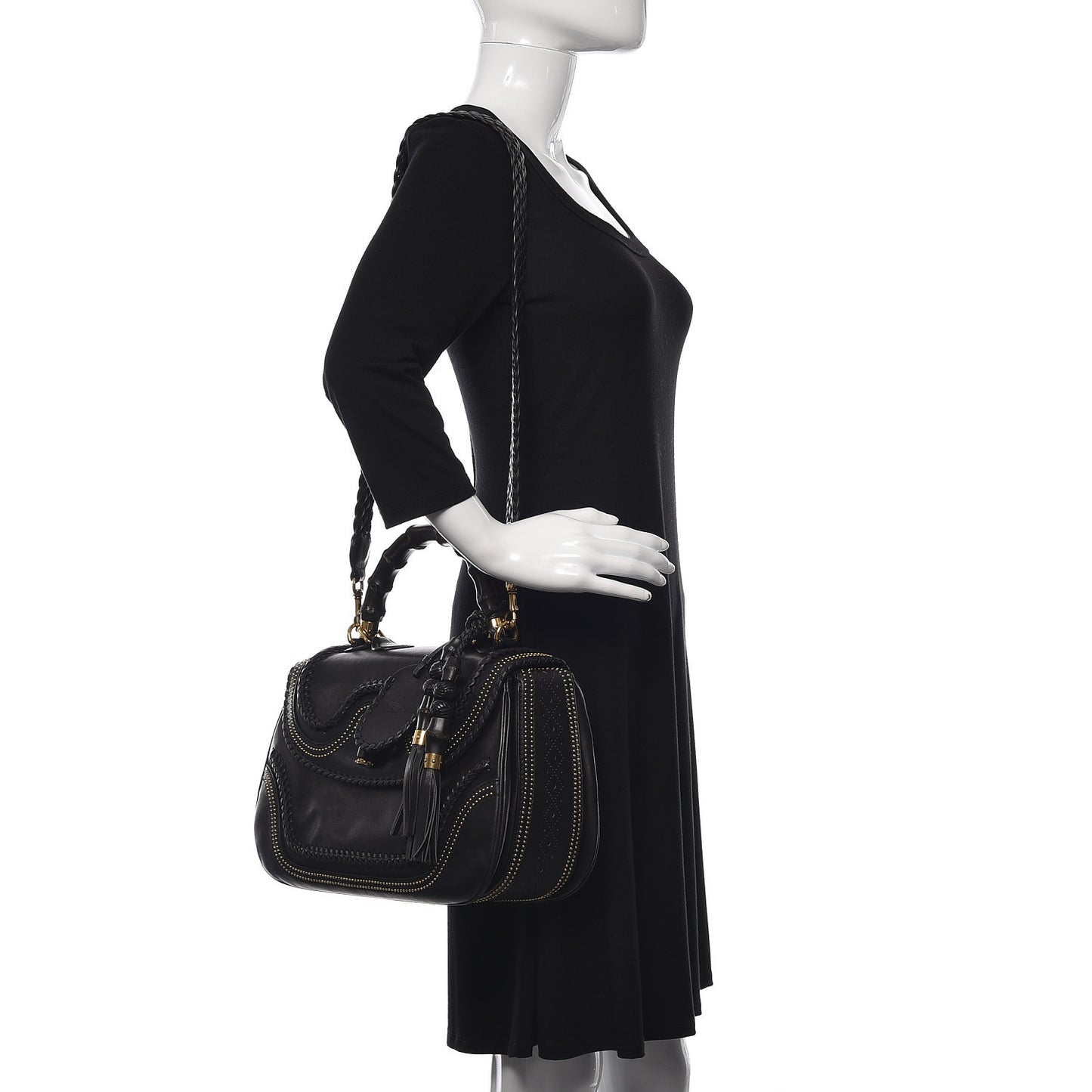 Calfskin New Bamboo Large Top Handle Bag Black