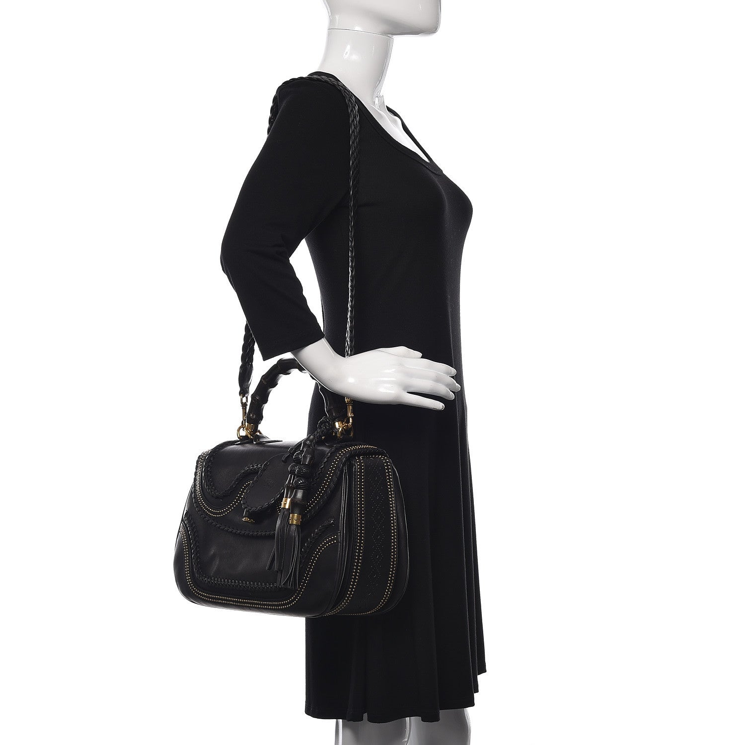 Gucci Calfskin New Bamboo Large Top Handle Bag Black 2 of 22