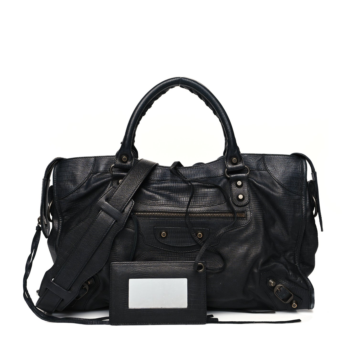 Calfskin Lizard Embossed Classic Hardware City Black