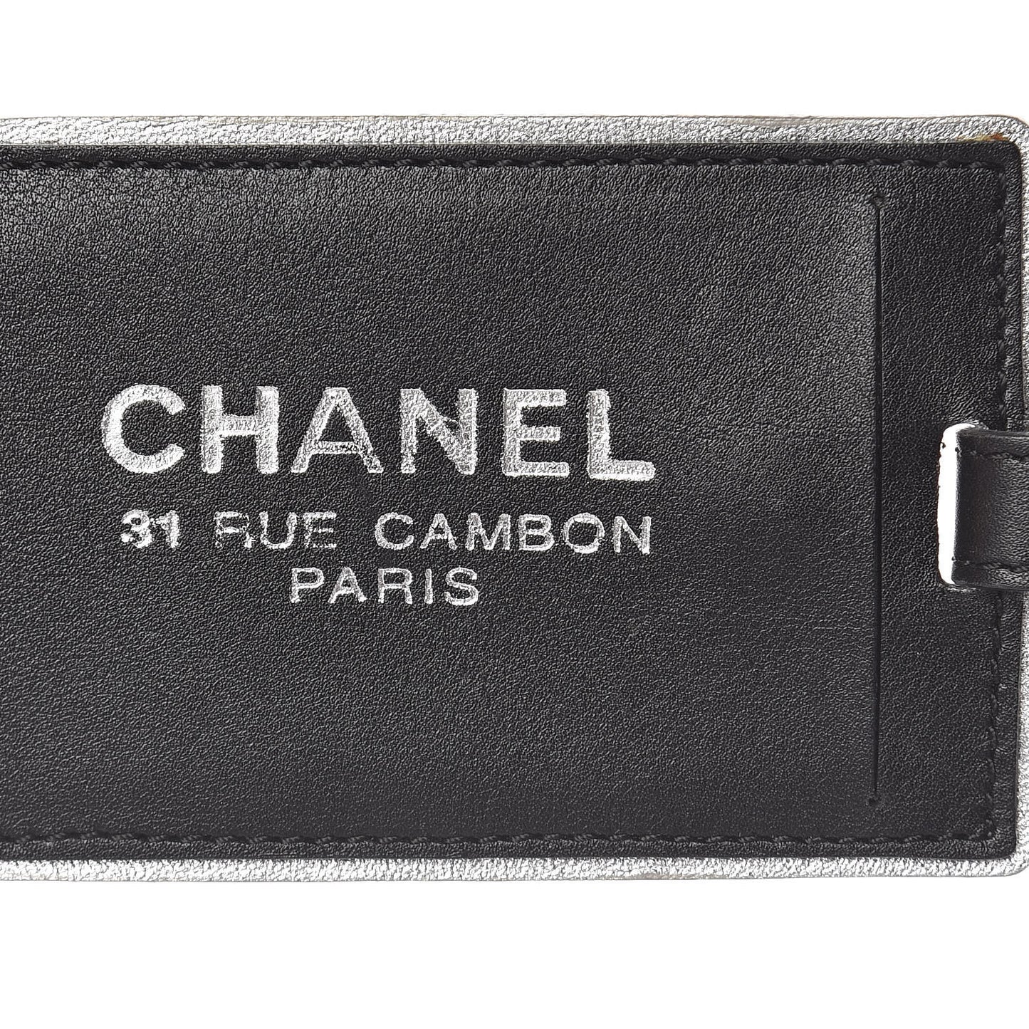 Metallic Calfskin Luggage Tag Silver Black