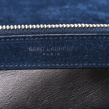 Saint Laurent Suede Mixed Matelasse Tri-Quilt Large Monogram Envelope Satchel Navy Blue 8 of 11