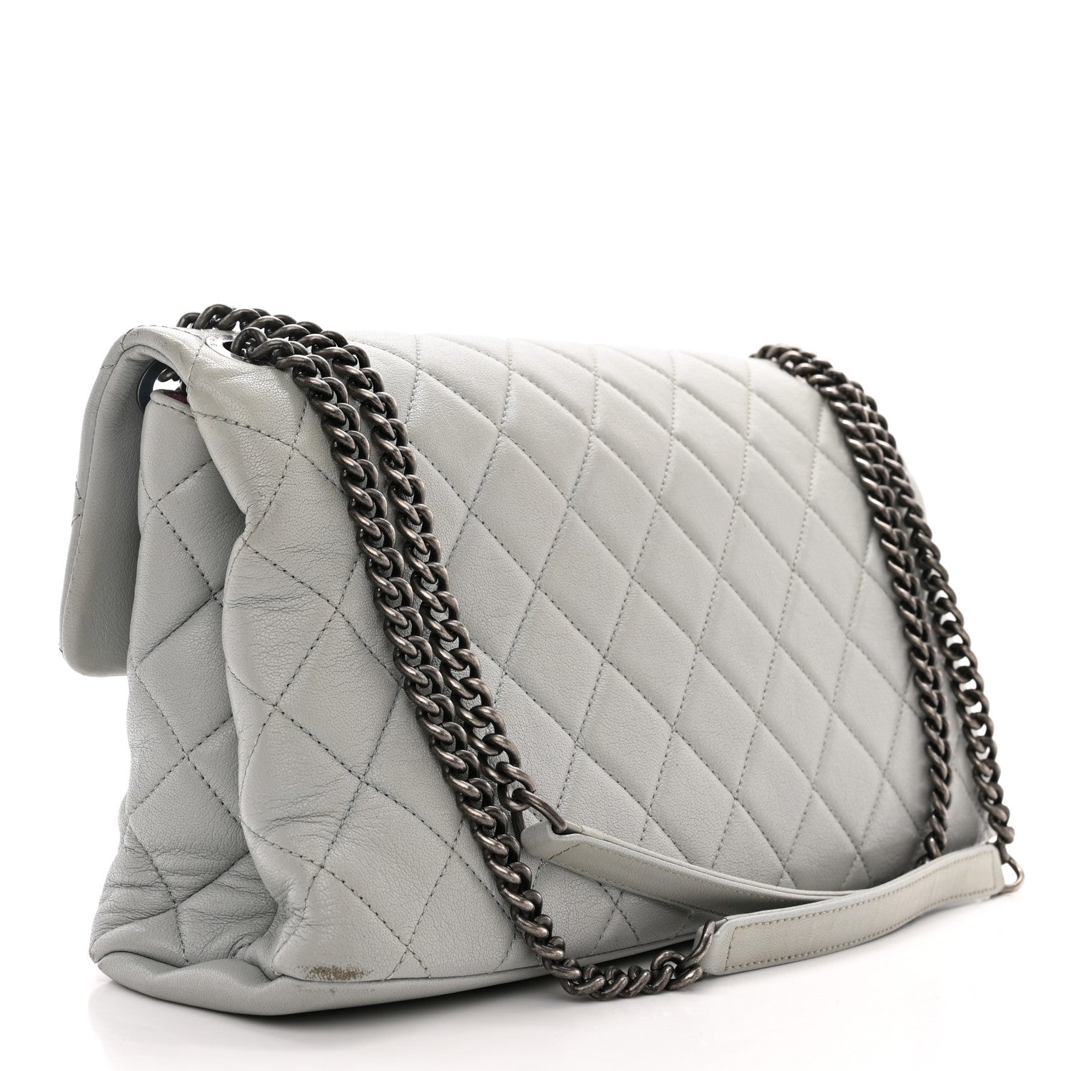 Chanel Shiny Lambskin Quilted Large Burgundy Rocks Flap Light Grey 3 of 15