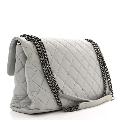 Chanel Shiny Lambskin Quilted Large Burgundy Rocks Flap Light Grey 3 of 15