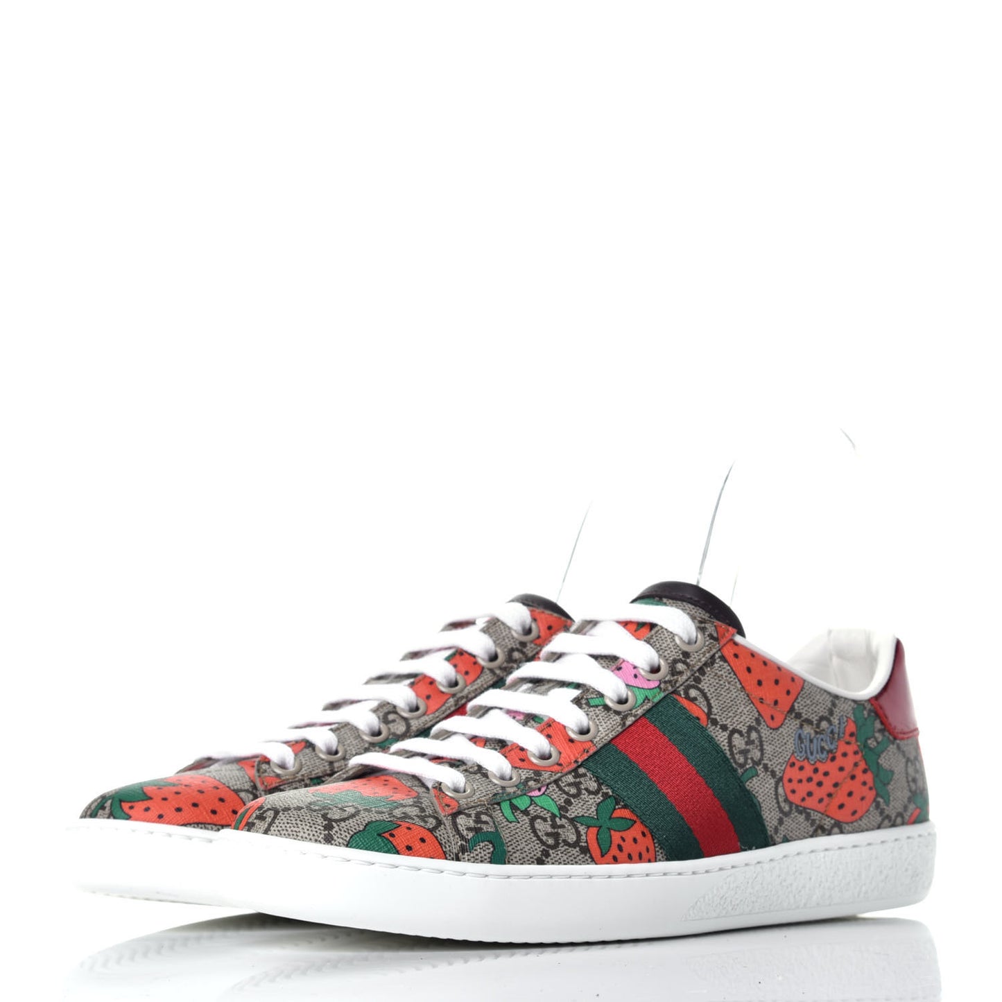 GG Supreme Monogram Strawberry Web Womens Ace Sneakers 36 Beige Multicolor Red Green