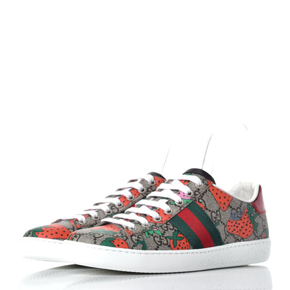 Gucci GG Supreme Monogram Strawberry Web Womens Ace Sneakers 36 Beige Multicolor Red Green 3 of 8