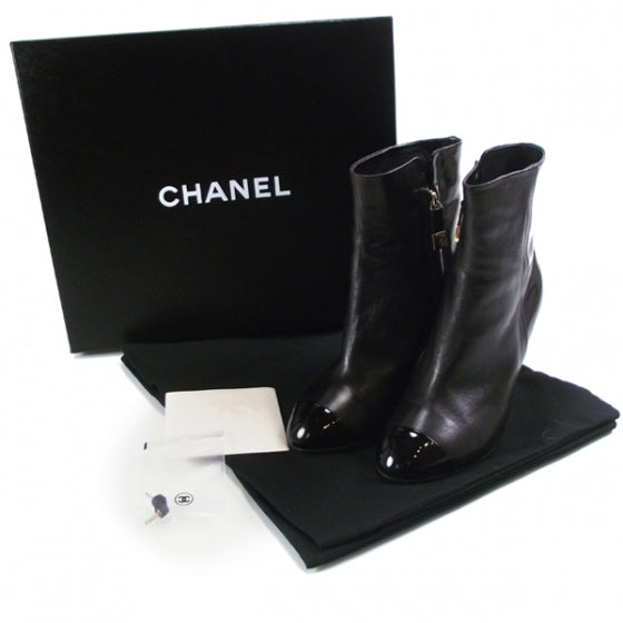Chanel Patent Leather CC Boots 36.5 Black 4 of 9