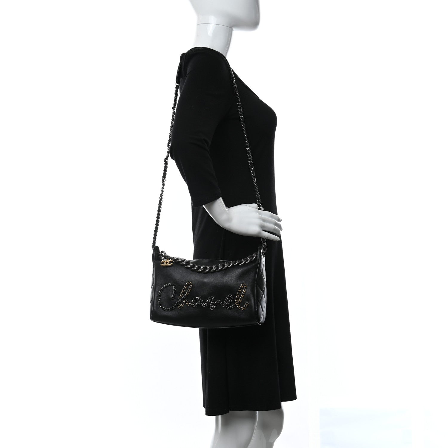 Chanel Calfskin Chain 20s Signature Hobo Black 2 of 9