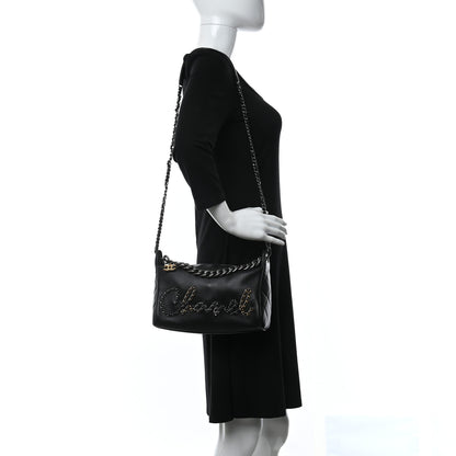 Chanel Calfskin Chain 20s Signature Hobo Black 2 of 9