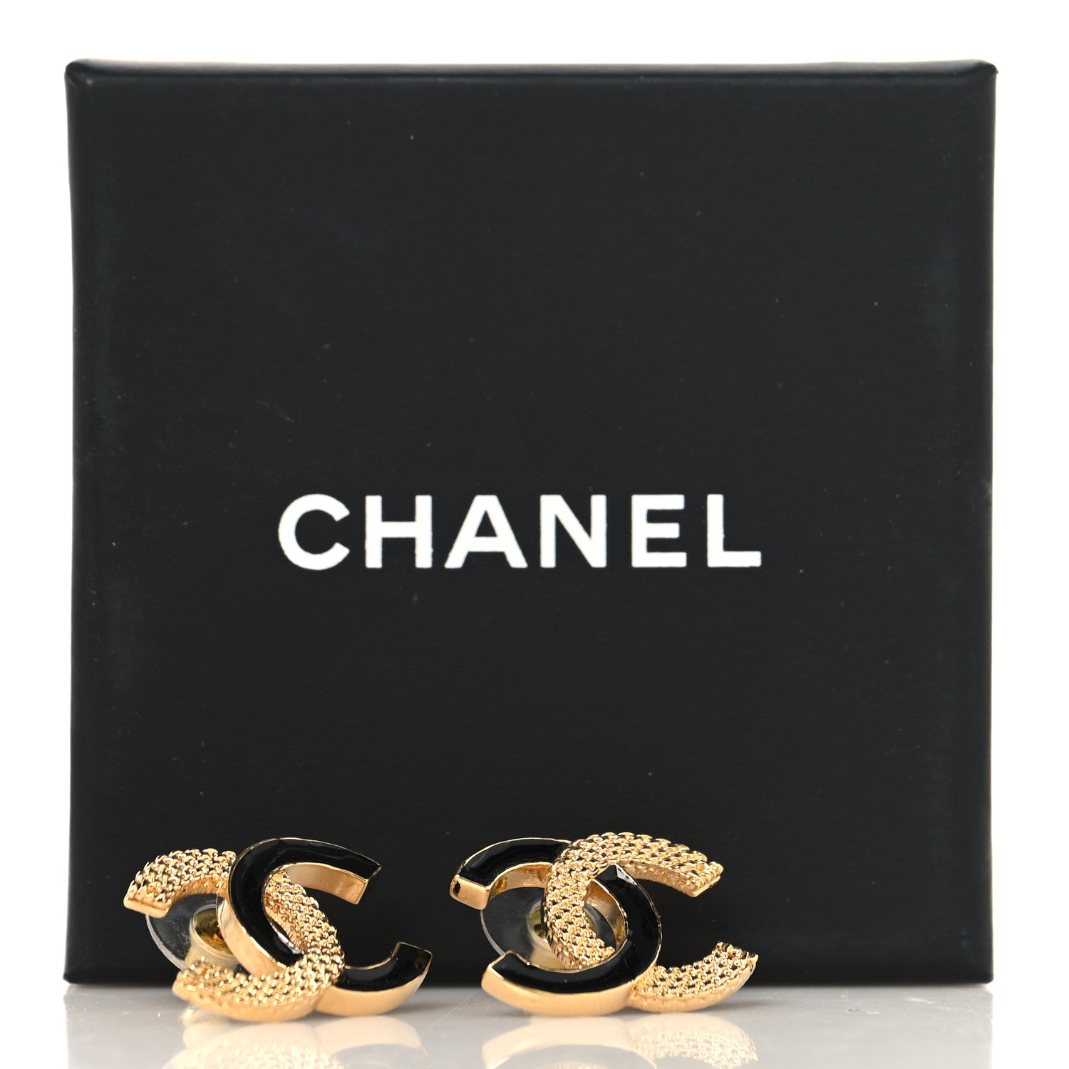 Chanel Enamel CC Textured Earrings Black Gold 5 of 5