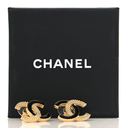 Chanel Enamel CC Textured Earrings Black Gold 5 of 5