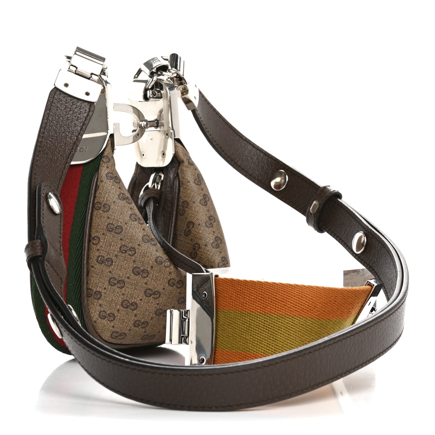 GG Supreme Monogram Textured Calfskin Web Mini Attache Hobo Beige Ebony New Acero