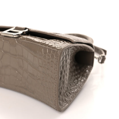 Balenciaga Shiny Calfskin Crocodile Embossed Small Hourglass Top Handle Bag Mink Grey 9 of 11