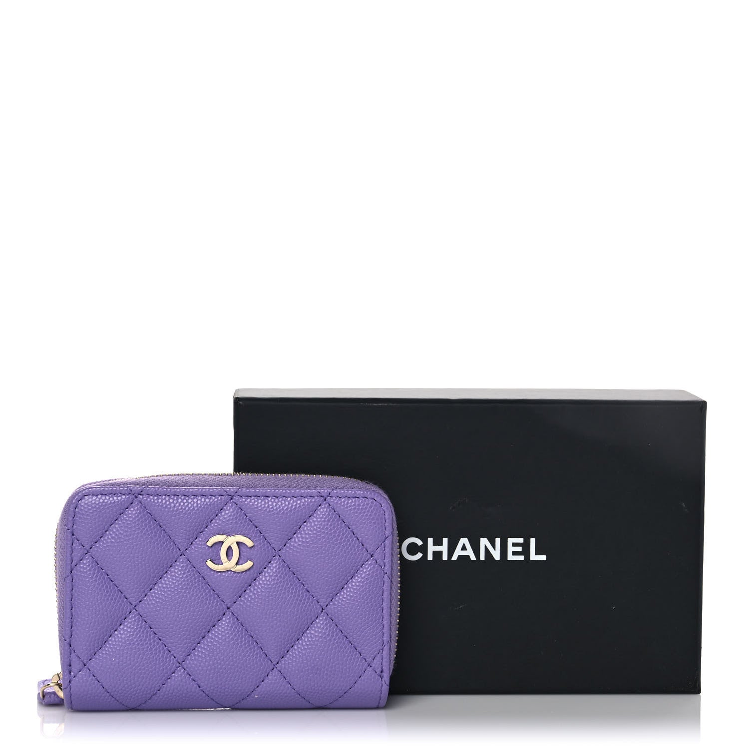 Chanel Caviar Quilted Zip Around Coin Purse Wallet Purple 10 of 10