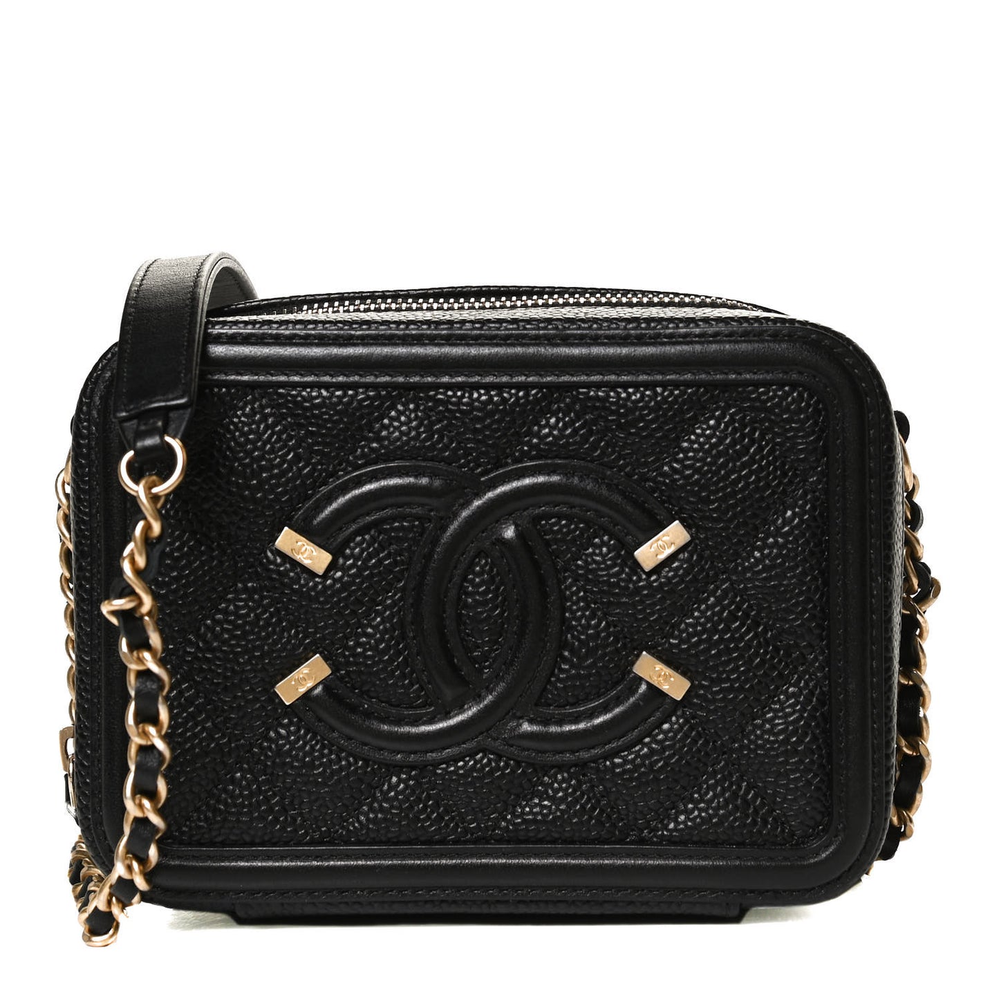 Caviar Quilted CC Filigree Vanity Clutch With Chain Black