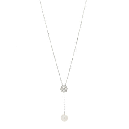 Mikimoto 18K White Gold Diamond Akoya Pearl 7.5-8mm Lariat Necklace 1 of 7