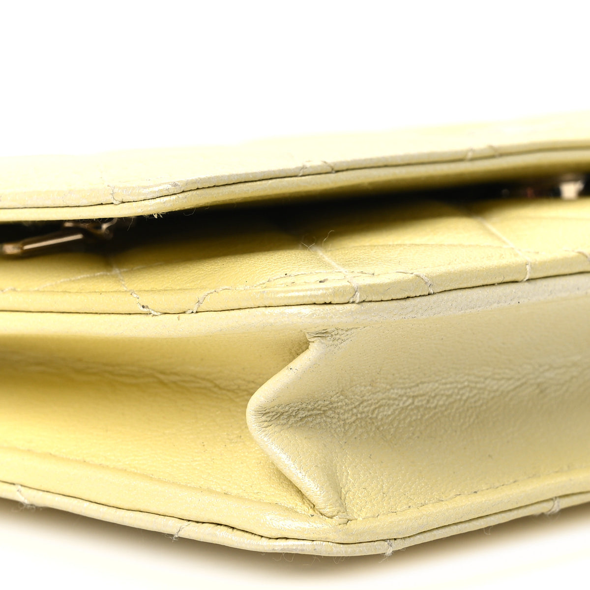 Chanel Iridescent Goatskin Quilted Wallet on Chain WOC Light Yellow 10 of 12