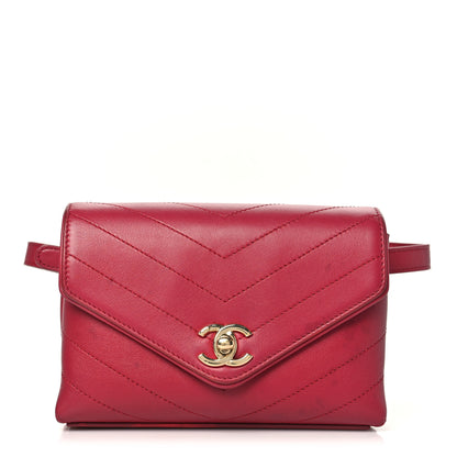 Chanel Calfskin Chevron Stitched Coco Waist Bag Red 1 of 11