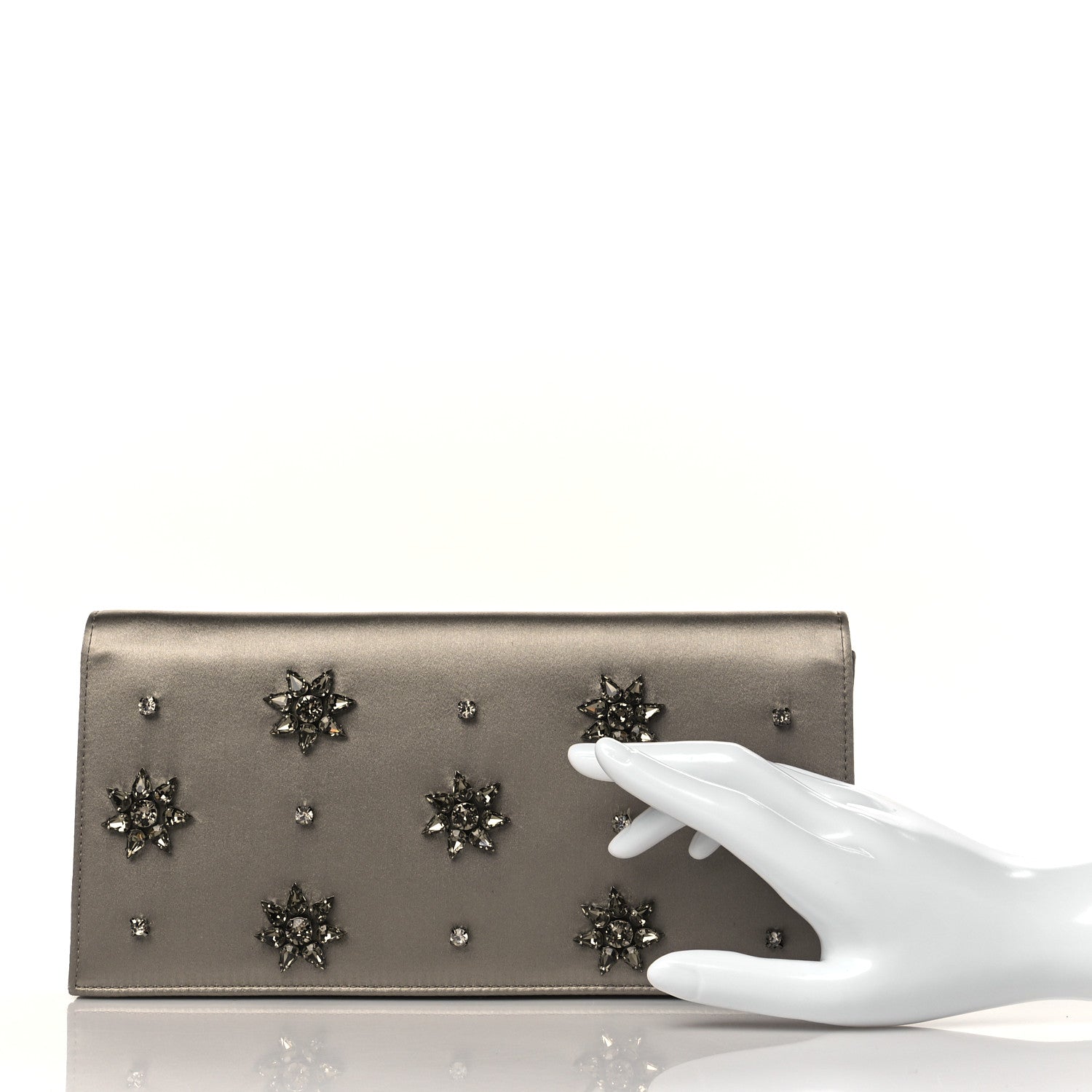 Gucci Satin Crystal Embellished Clutch Grey 2 of 12