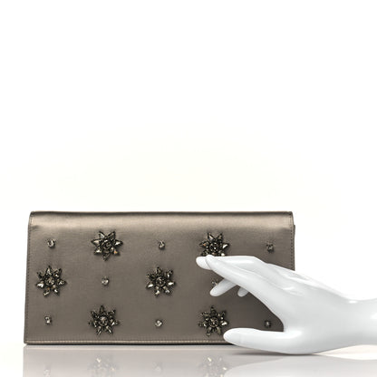 Gucci Satin Crystal Embellished Clutch Grey 2 of 12