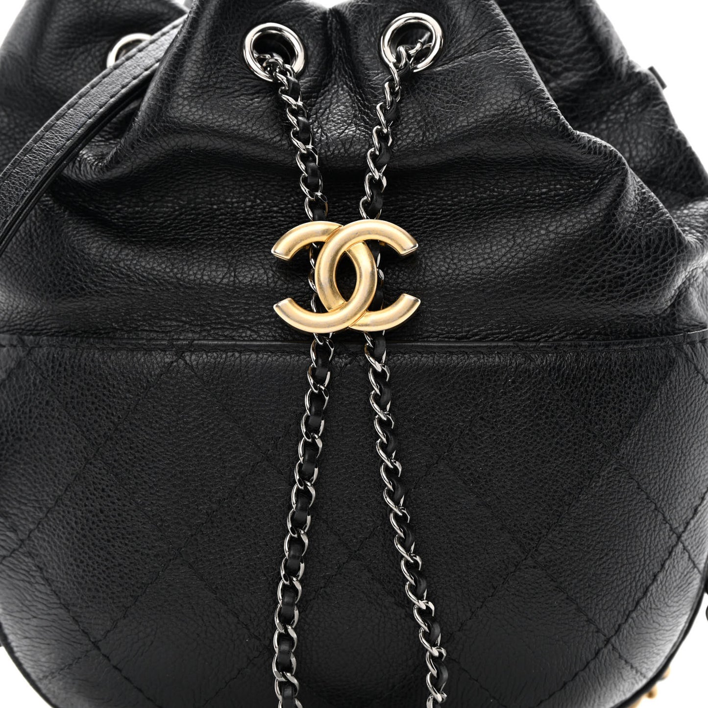 Calfskin Quilted Small Gabrielle Bucket Black