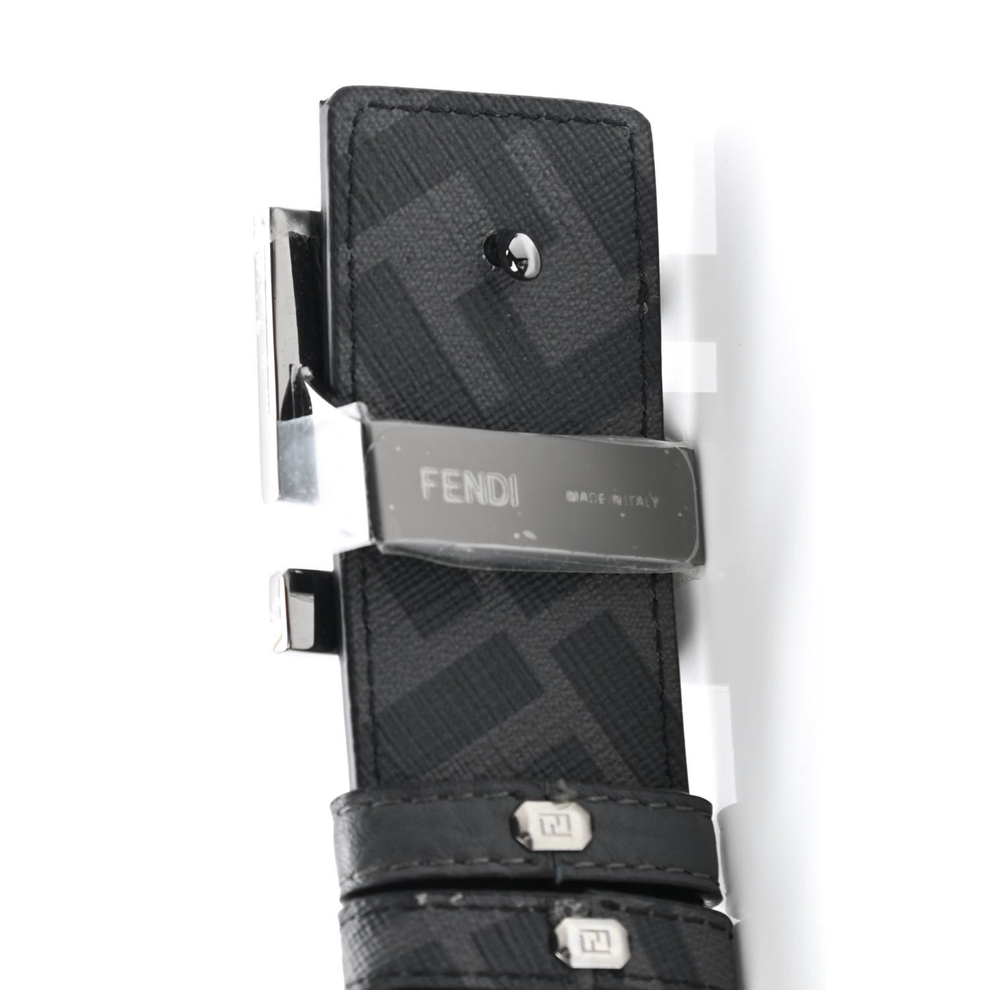Cuoio Romano Glazed Fabric FF 1974 FF Buckle Reversible Belt 100 40 Asfalto Black
