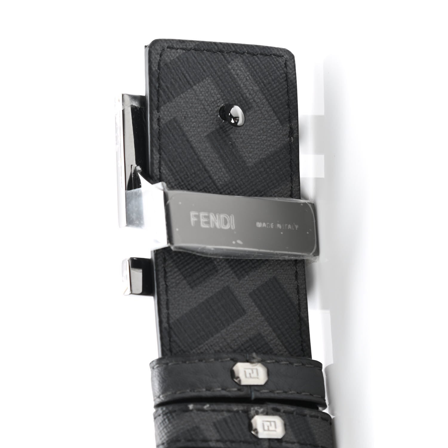 Fendi Cuoio Romano Glazed Fabric FF 1974 FF Buckle Reversible Belt 100 40 Asfalto Black 5 of 5