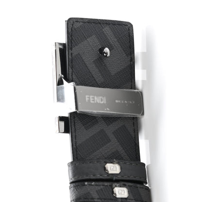 Fendi Cuoio Romano Glazed Fabric FF 1974 FF Buckle Reversible Belt 100 40 Asfalto Black 5 of 5