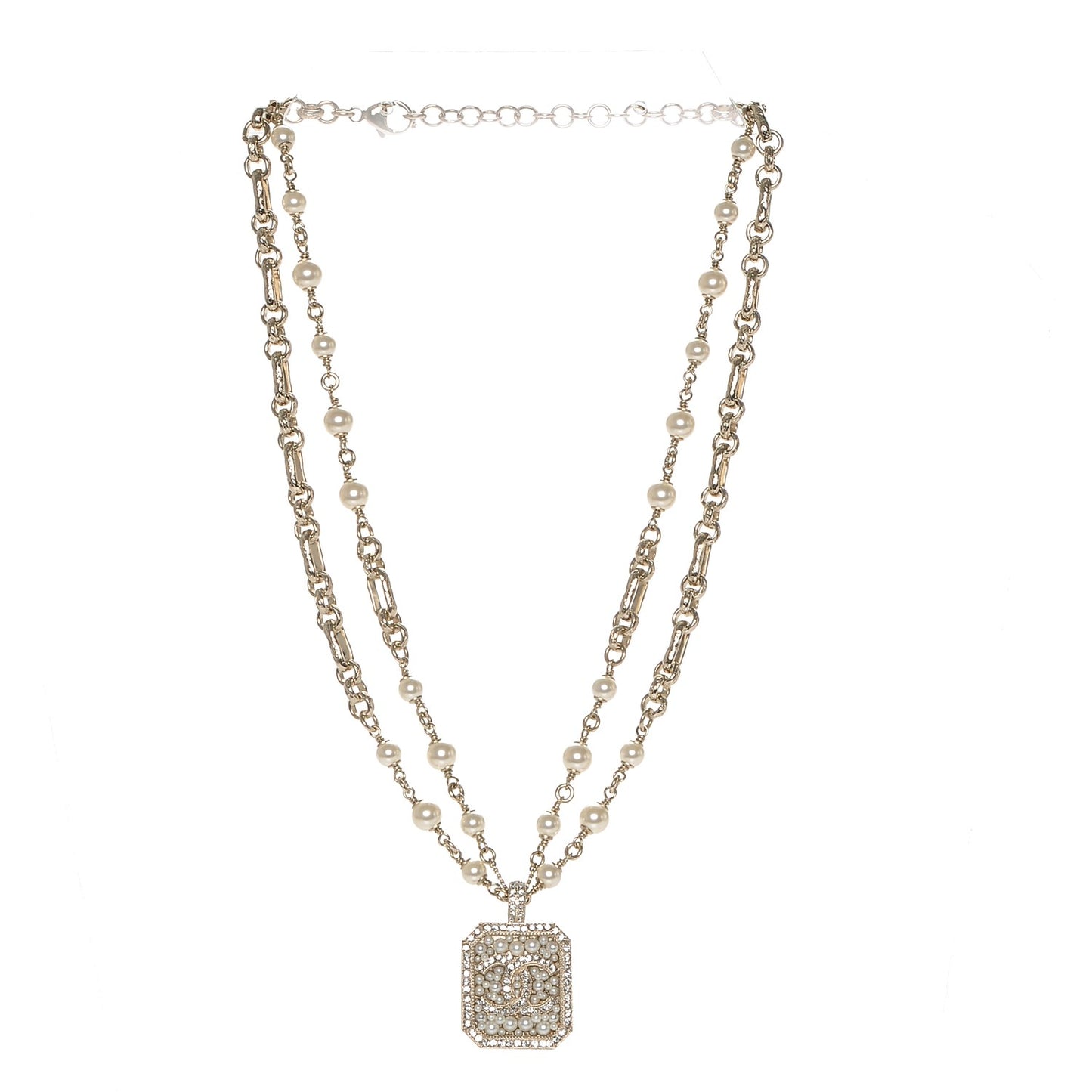 Crystal Pearl CC Necklace Gold