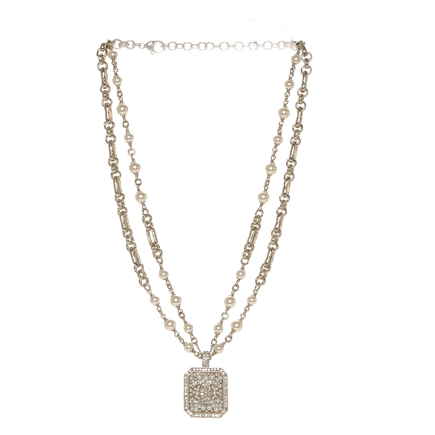 Chanel Crystal Pearl CC Necklace Gold 3 of 4