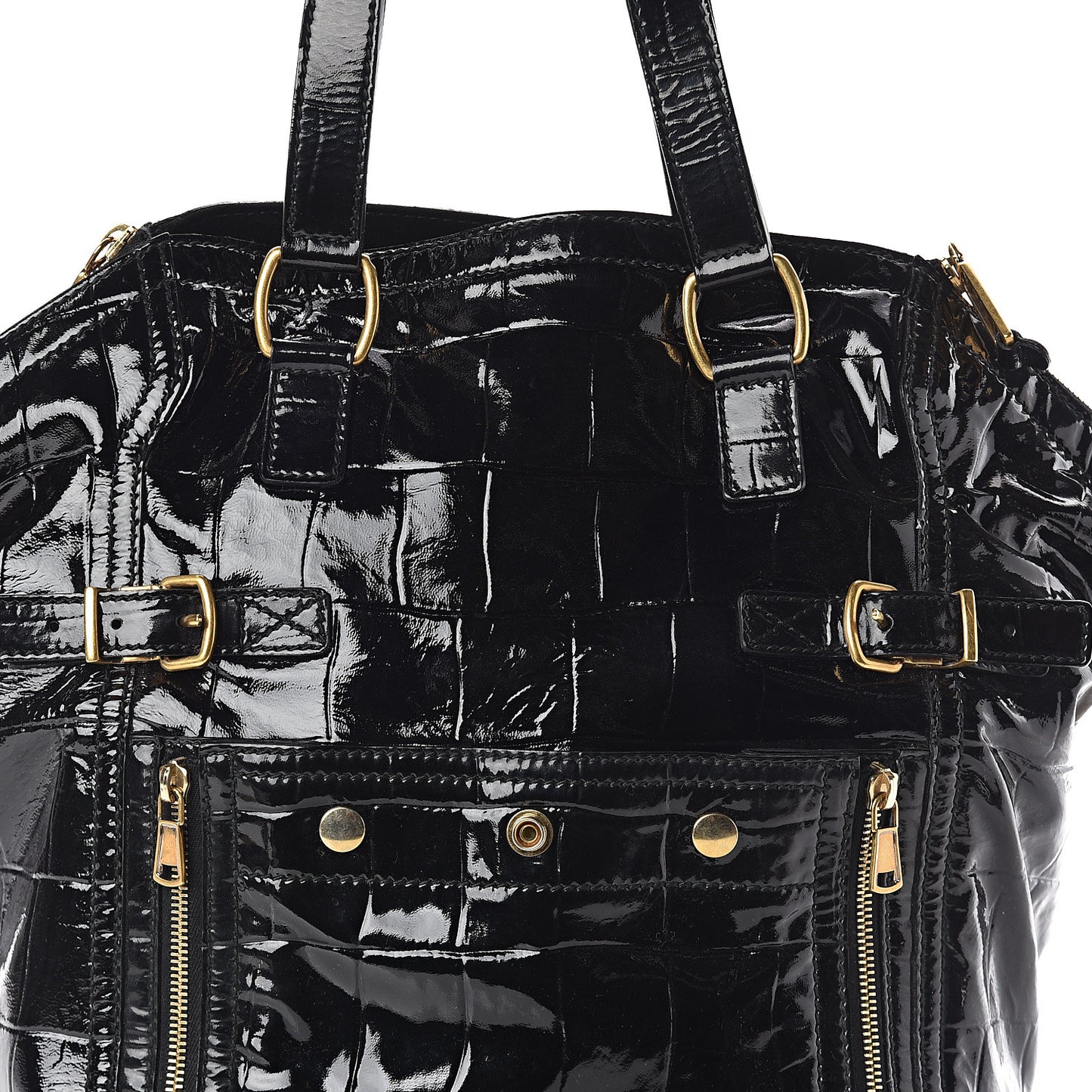 Patent Crocodile Embossed Medium Downtown Tote Black