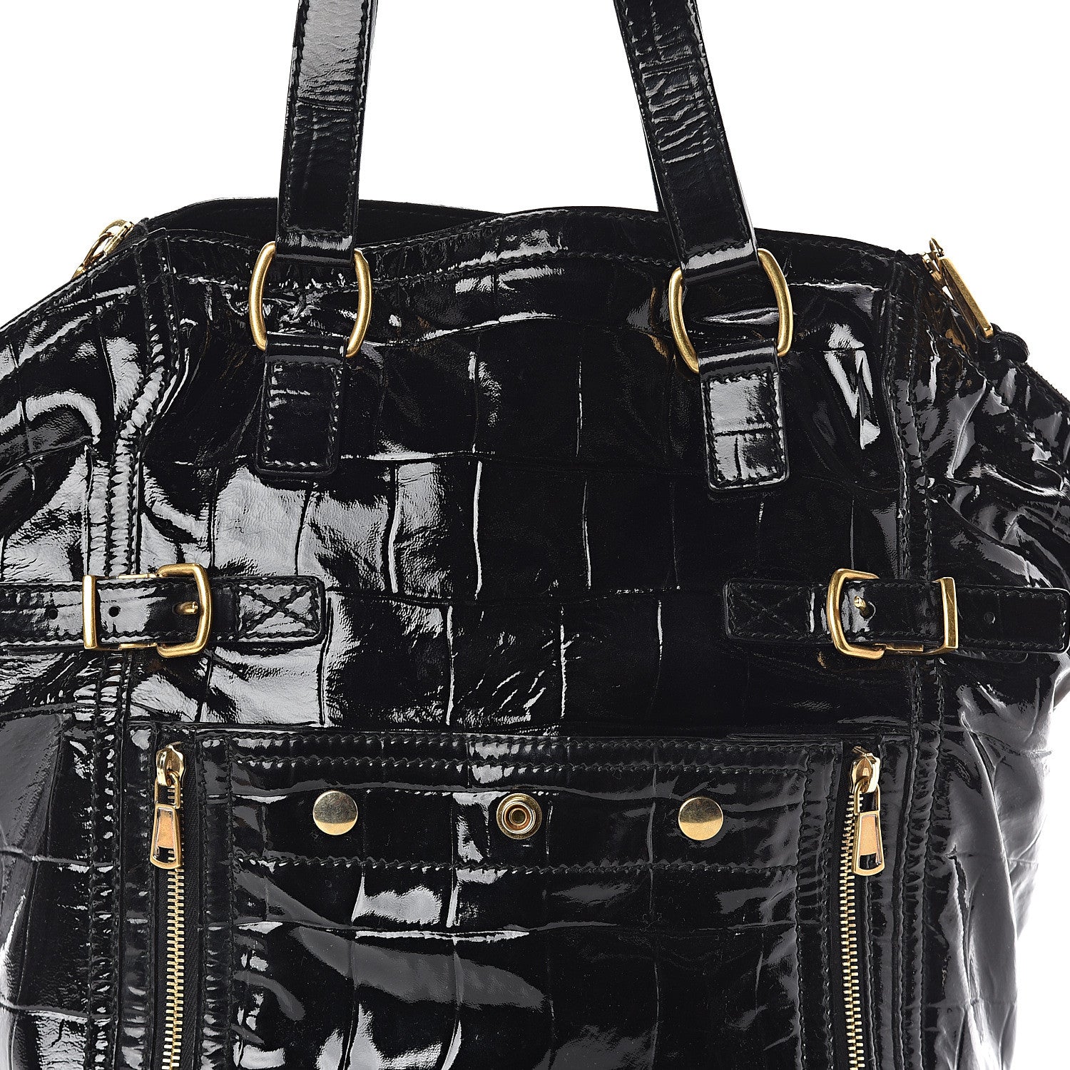 Saint Laurent Patent Crocodile Embossed Medium Downtown Tote Black 6 of 8