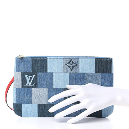 Louis Vuitton Denim Damier Monogram Patchwork Neverfull MM Pochette Blue Rouge 2 of 7