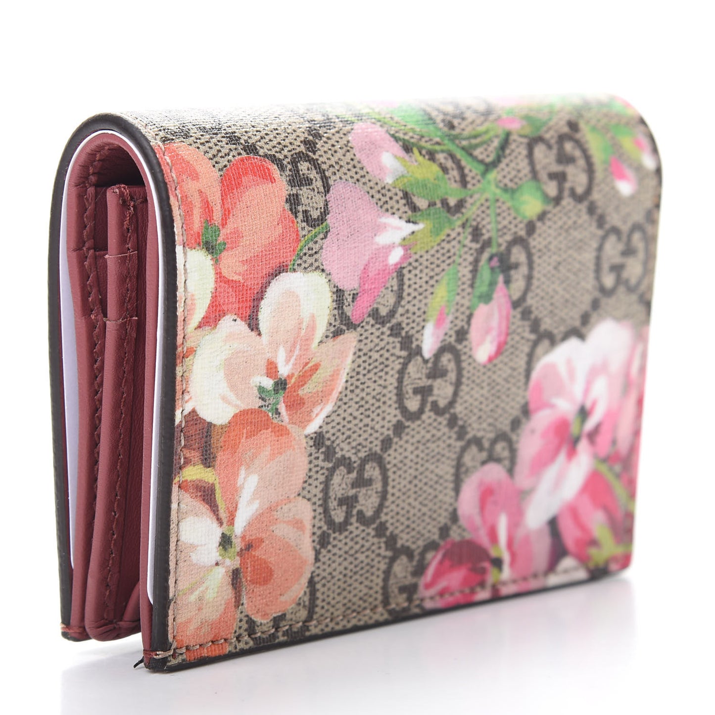 GG Supreme Monogram Blooms Card Case Beige Multicolor Dry Rose