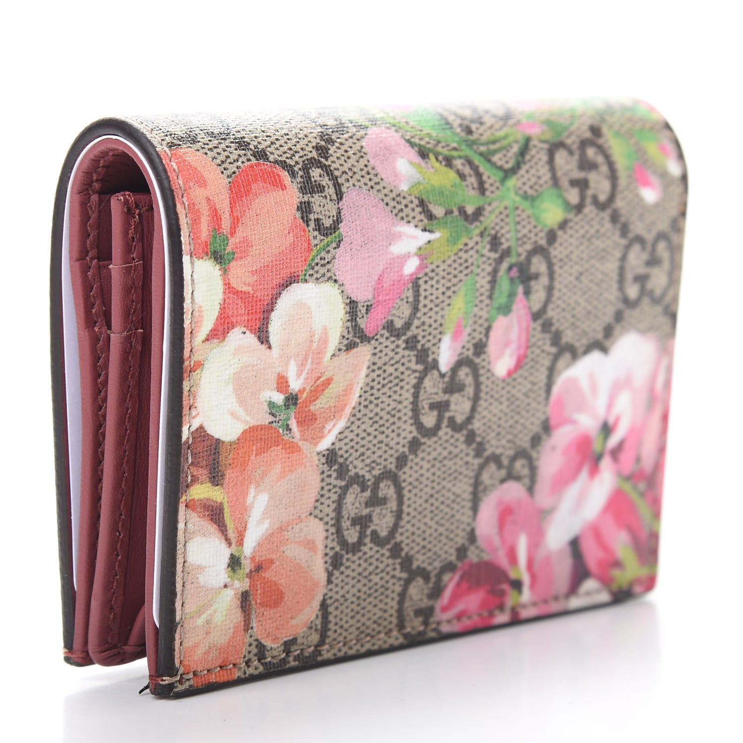 Gucci GG Supreme Monogram Blooms Card Case Beige Multicolor Dry Rose 3 of 9
