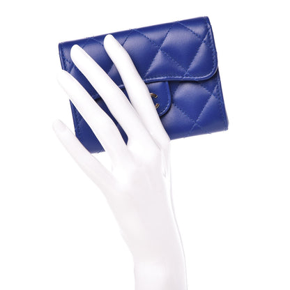Chanel Lambskin Quilted Card Holder Wallet Blue 2 of 8