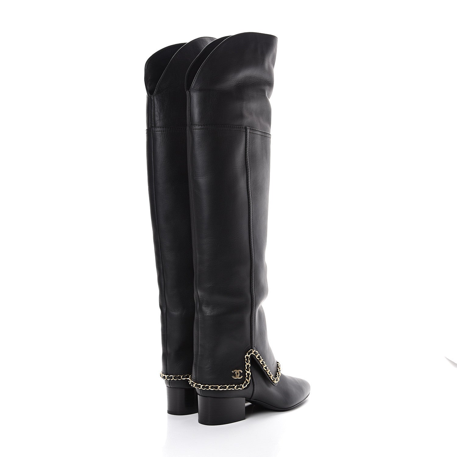 Chanel Calfskin Knee High Chain Boots 40 Black 4 of 6