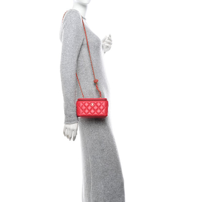 Chanel Lambskin Quilted Small Pearl Crush Vanity Case With Chain Red 2 of 15