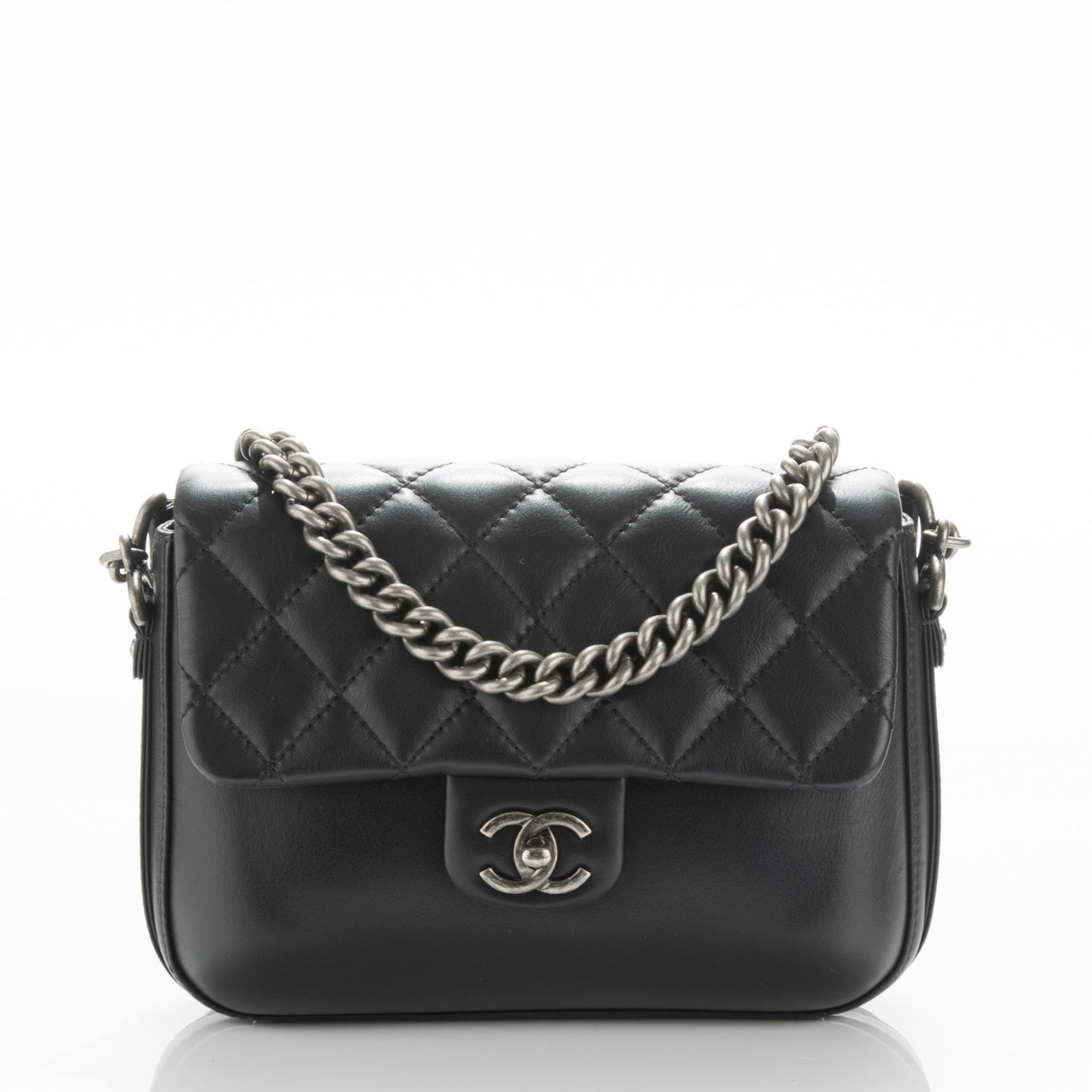 Calfskin Quilted Medium Rock My Shoulder Flap Black