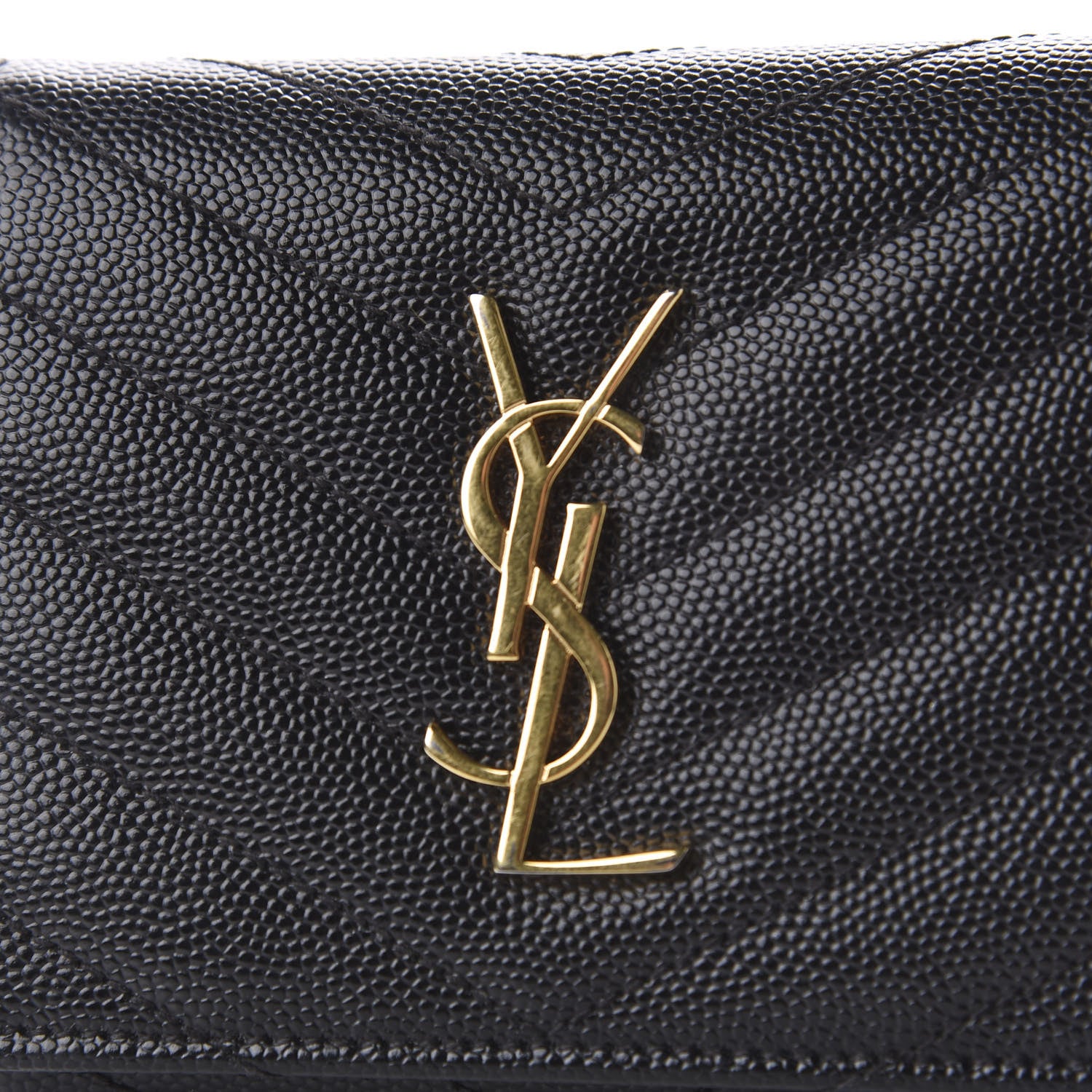 Saint Laurent Grain De Poudre Matelasse Chevron Monogram Compact Wallet Black 8 of 8