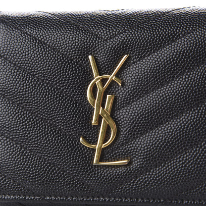 Saint Laurent Grain De Poudre Matelasse Chevron Monogram Compact Wallet Black 8 of 8