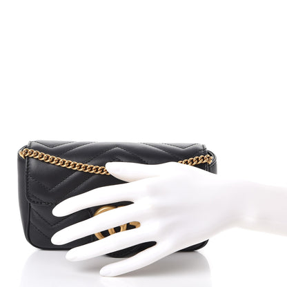 Gucci Calfskin Matelasse Super Mini GG Marmont Shoulder Bag Black 3 of 10