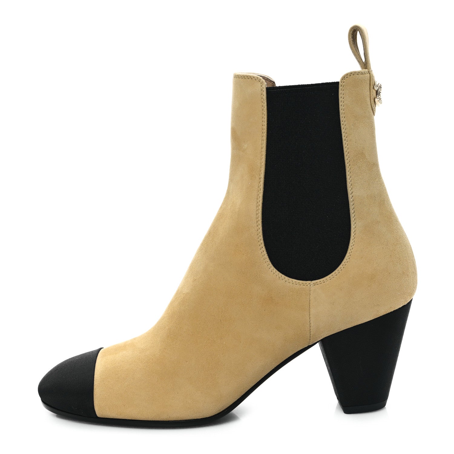 Chanel Suede Kidskin Crossgrain Cap Toe CC Short Ankle Boots 39 Beige Black 1 of 10