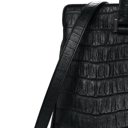 Saint Laurent Calfskin Crocodile Embossed Medium Trois Class Tote Black 11 of 17