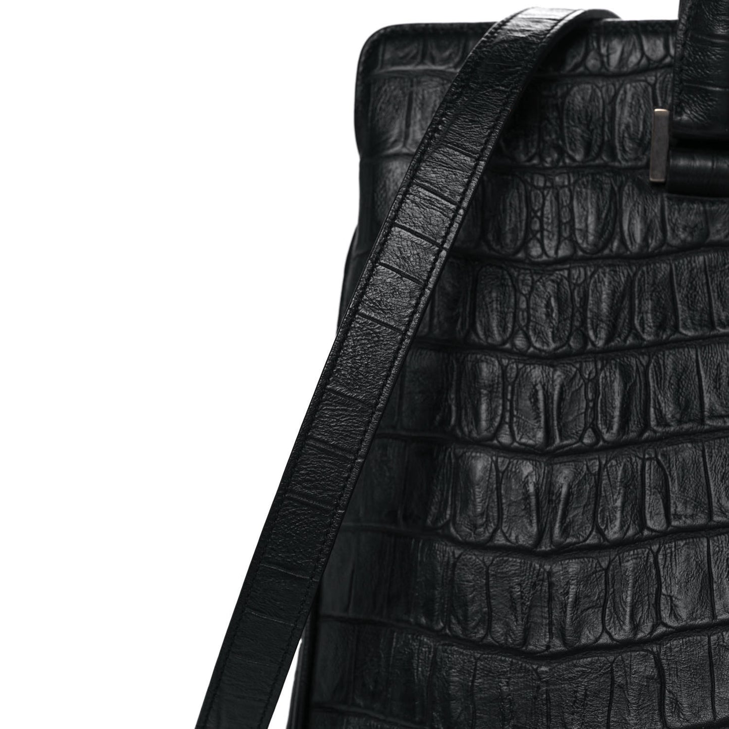 Calfskin Crocodile Embossed Medium Trois Class Tote Black